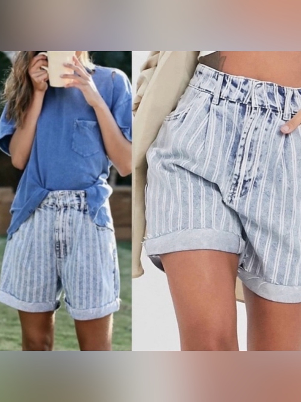 We The Free People Dogtown Shorts Denim Stripe Womens 26/ 8 Conductor Ticking